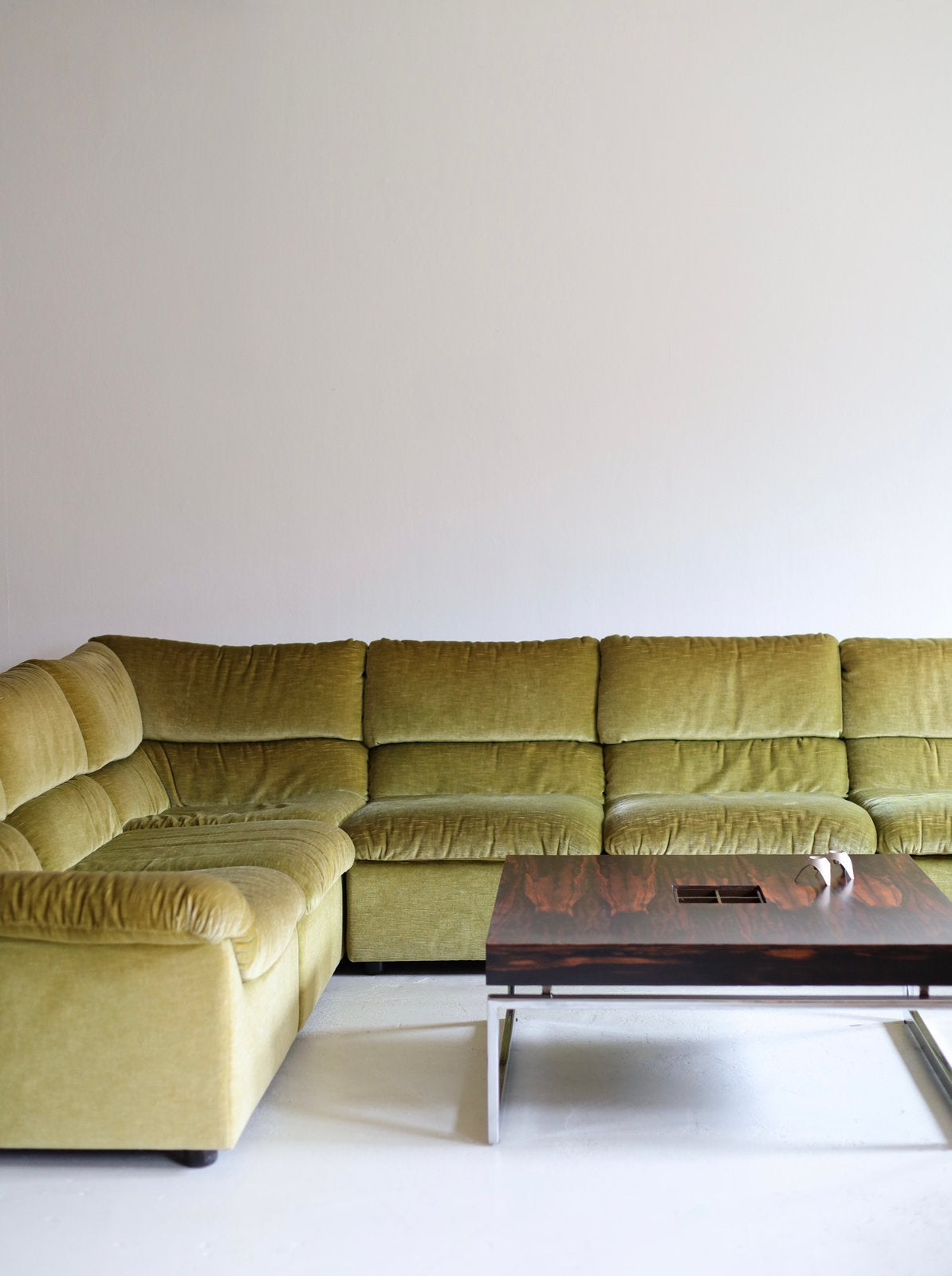Groene modulaire velours bank van Laauser, jaren 70, Ophalen, 250 tot 300 cm, Design, Hoekbank