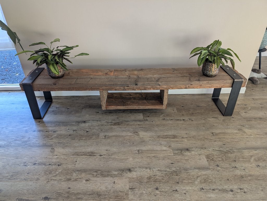 Tv meubel steigerhout en staal, Zo goed als nieuw, 200 cm of meer, Minder dan 100 cm, 25 tot 50 cm