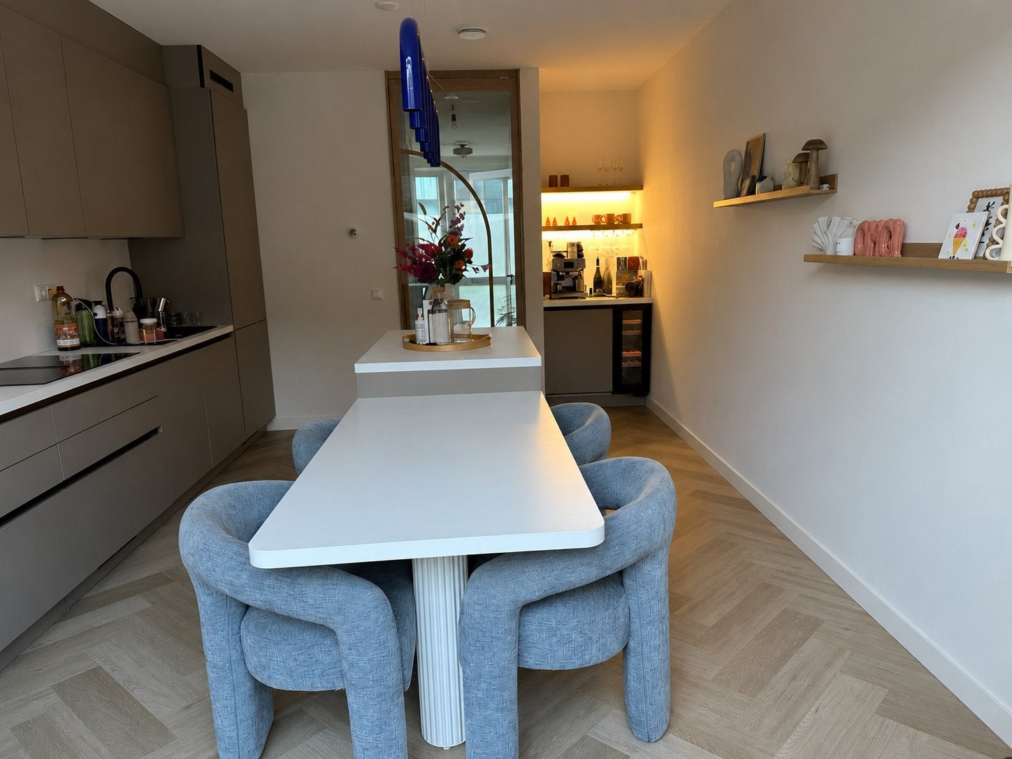 Complete eethoek | Nolte keukenblok + tafel + 4 stoelen, Ophalen, Gebruikt, Blauw, 75 cm of meer