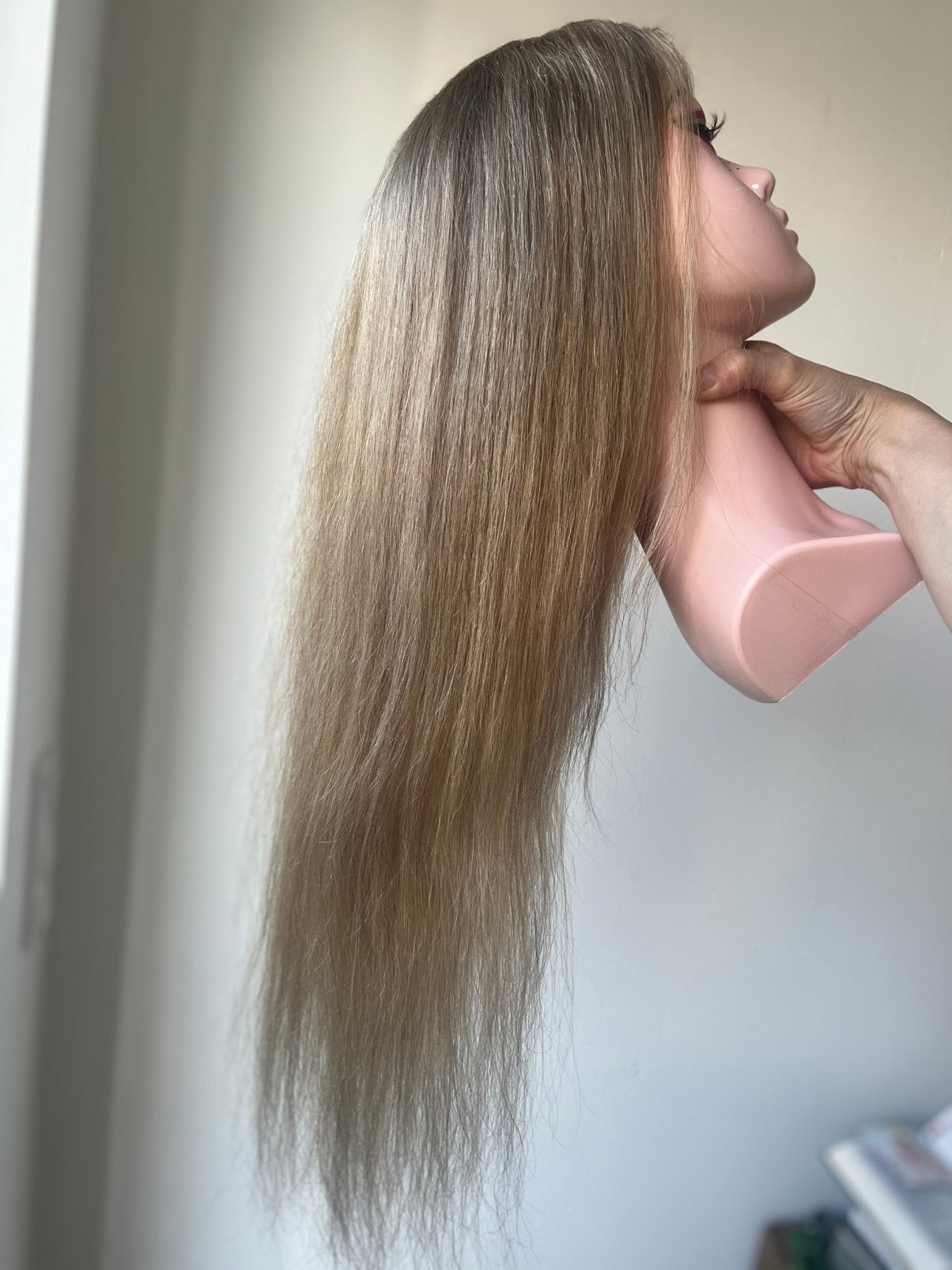 Echt haar lace wig 80 cm asblond, Ophalen of Verzenden, Nieuw, Pruik of Haarverlenging