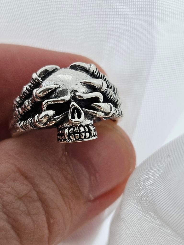 Sterling zilveren skull klauwen heren ring, 20 of groter, Heer, Nieuw, Ophalen of Verzenden