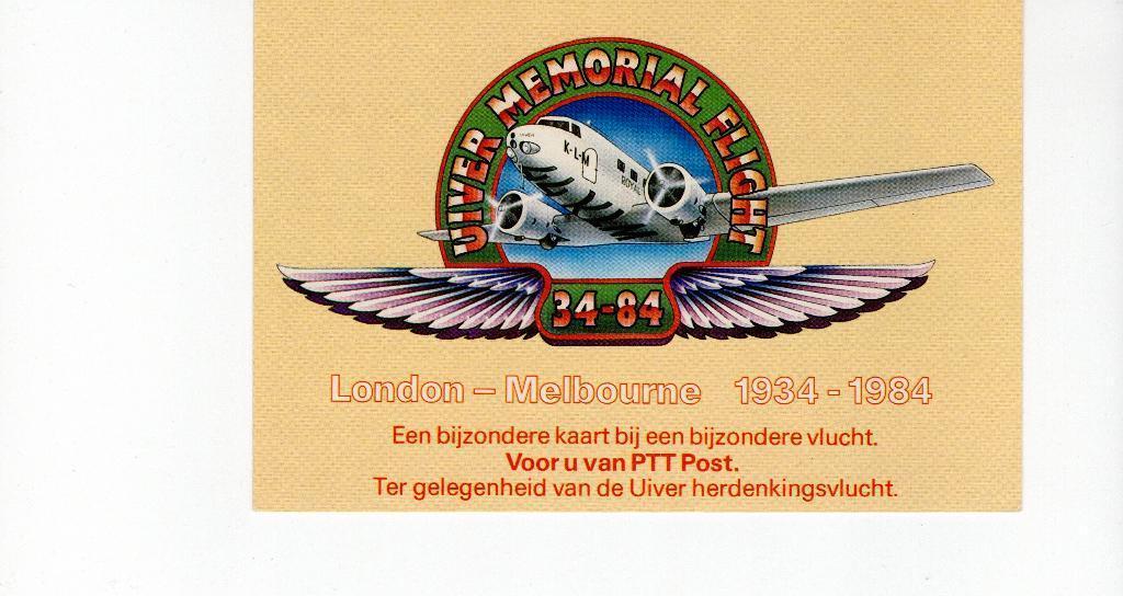 London - Melbourne 1934 - 1984. UIVER vlucht., Verzamelen, Ophalen of Verzenden, 1980 tot heden, Gelopen, Waddeneilanden