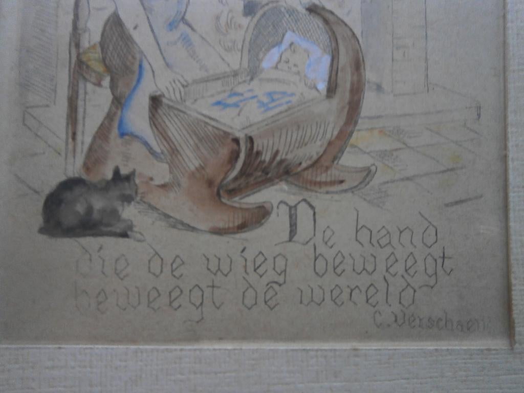 W.VERSCHAEVE, Byz ets met Byz. Tekst Vrouw bij een Wieg, Antiek en Kunst, Ophalen of Verzenden