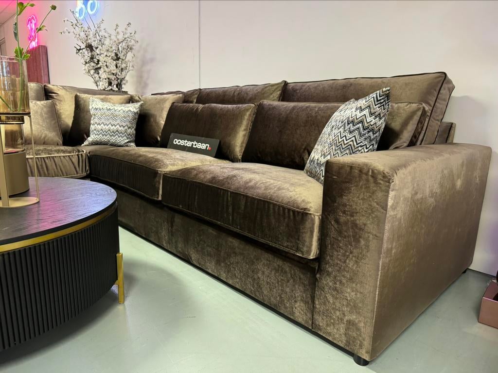 Luxe Velvet Hoekbank Pocket 250x310cm Luxury Brown NEW Uniek, Info@oosterbaanwonen.nl, Hoekbank, Ophalen of Verzenden, Venus 31 8448 CE Heerenveen