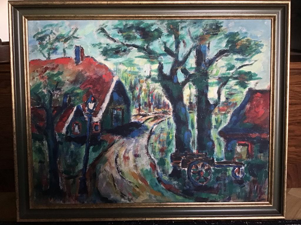 Schilderij Dorpsgezicht met Kar, Groninger ploeg stijl, Ophalen