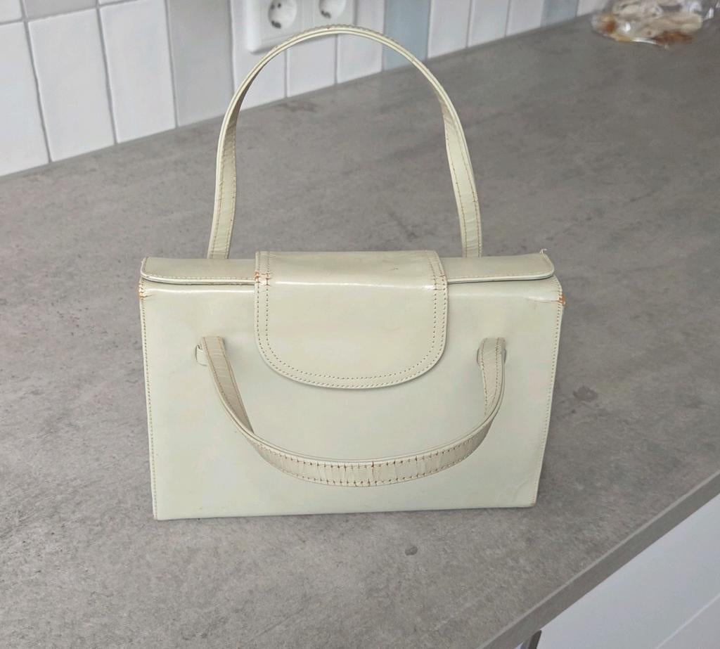 Vintage leren dames handtasje met handschoenen, Ophalen of Verzenden, Dames