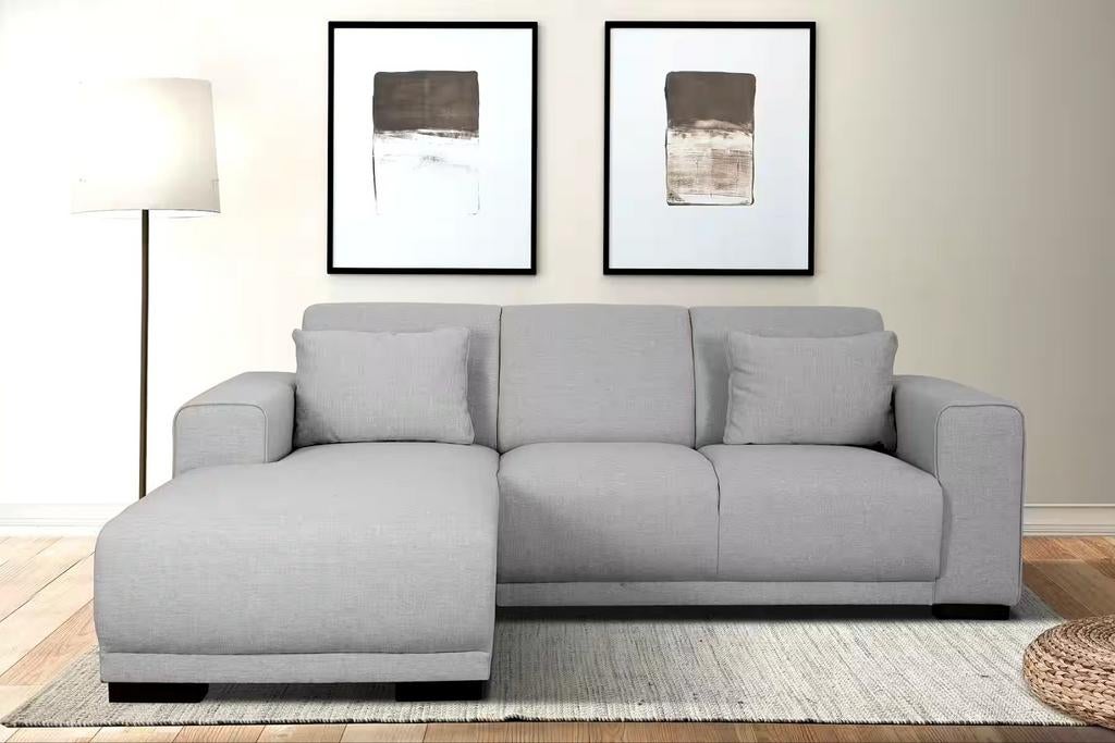 Nieuwe trendy hoekbank grijs weefstof loungebank, Keizer, Keizer, Hoekbank, Ophalen of Verzenden