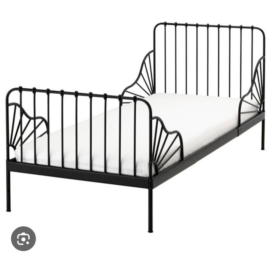 Ikea Minnen meegroeibed Zwart, Kinderen en Baby's, Kinderkamer | Bedden, Ophalen, 180 cm of meer, 70 tot 85 cm, Lattenbodem