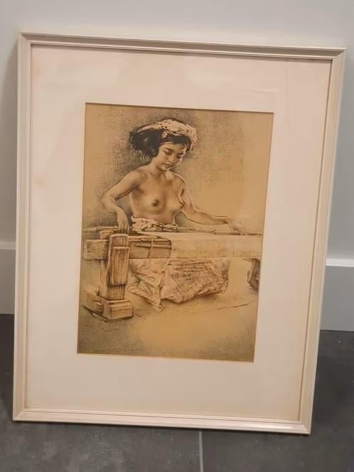 Litho Willem Gerard Hofker (1902-1981) "Balinese weefster", Ophalen