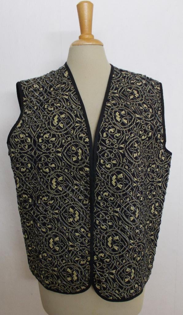 Opvallend mooi bruin/zwart handgemaakt gilet! XL, Kleding | Dames, Tops, Zo goed als nieuw, Maat 46/48 (XL) of groter, Bruin, Zonder mouw