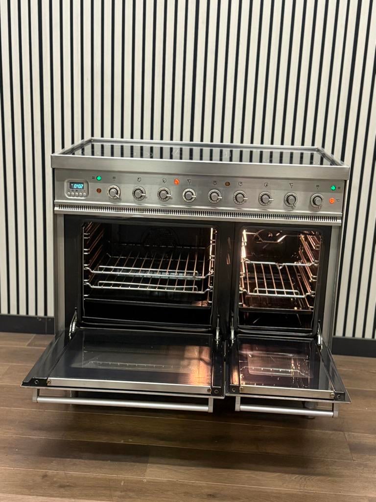 Luxe Boretti Fornuis keramisch met dubbele oven 90 cm, Grill, Ophalen of Verzenden, Zo goed als nieuw, Energieklasse A of zuiniger
