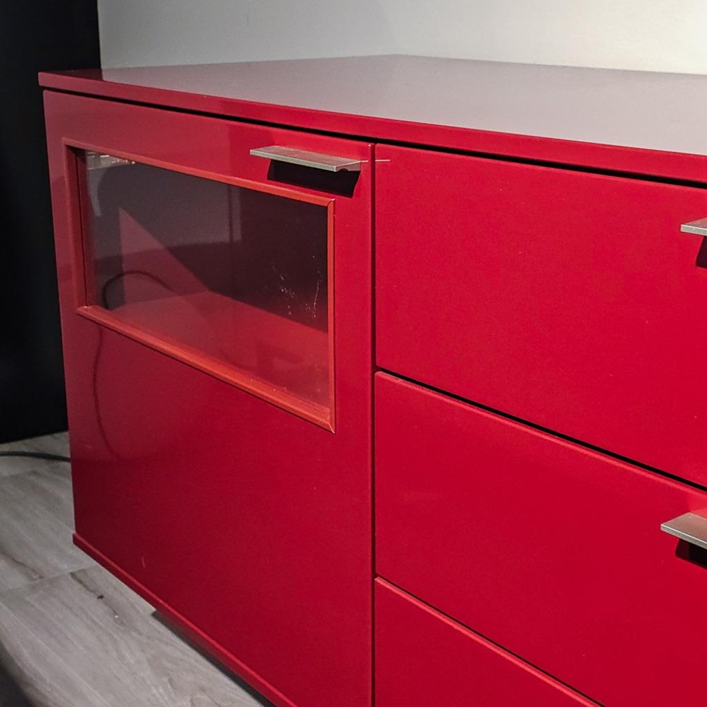 Musterring Dressoir Kara Rood Hoogglans, Ophalen, Met lade(s), Nieuw, 200 cm of meer