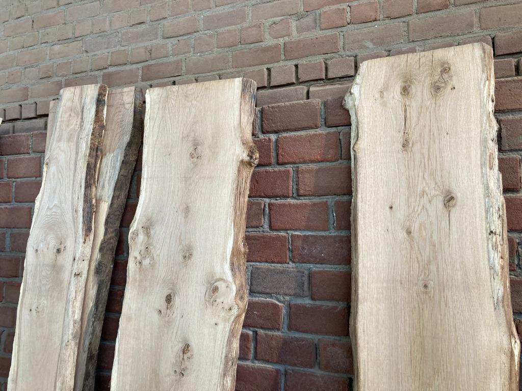 AANBIEDING - Oud eiken boomstamplanken, Ophalen, Gebruikt, 25 tot 50 mm, Eiken