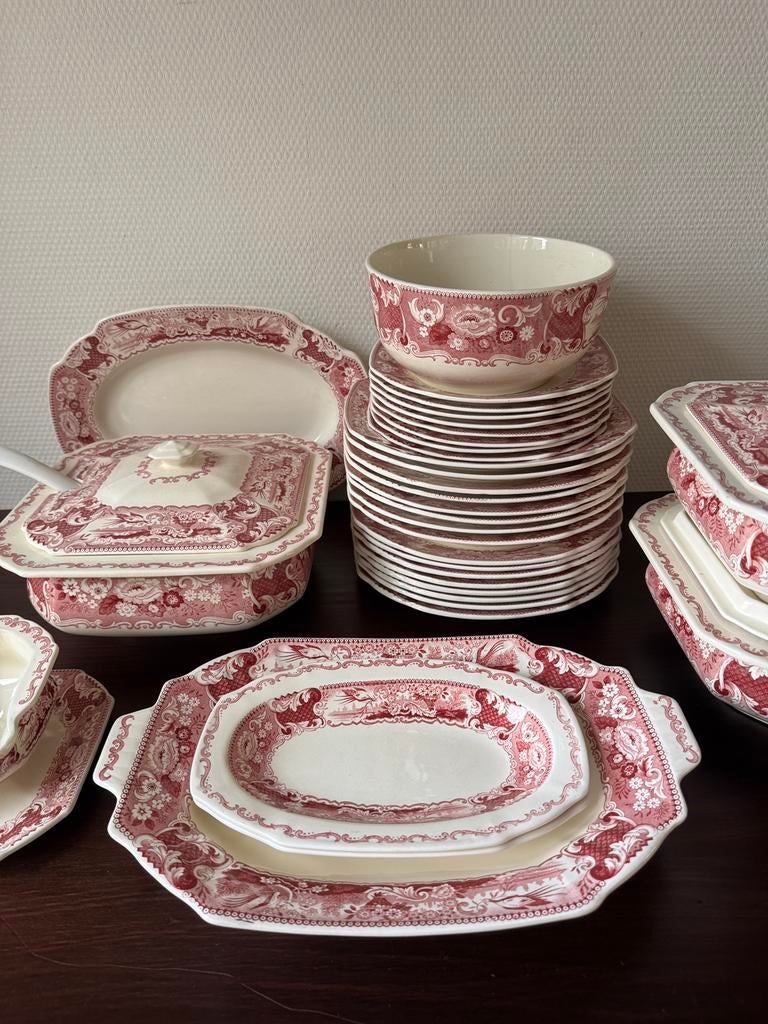 Compleet 8 Persoons Diner Ontbijt Servies Rood Victoria, Ophalen
