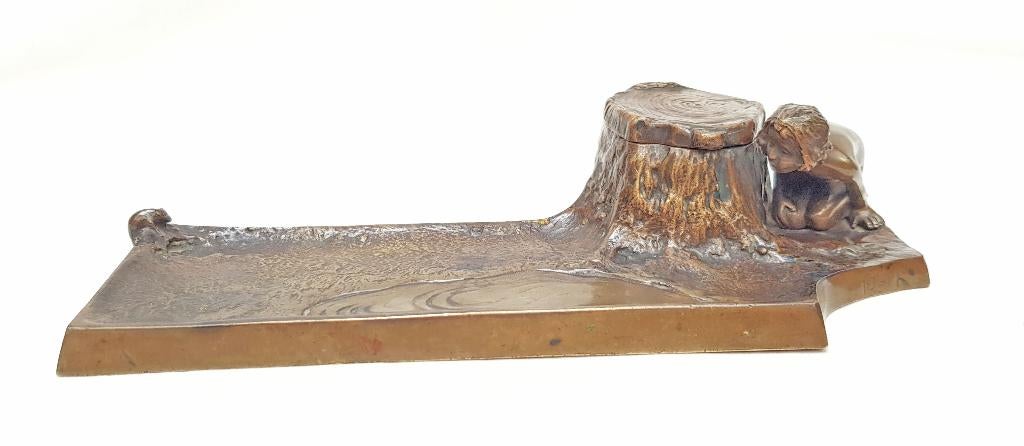 Bronzen Art nouveau inktpot - F. Beck., Ophalen of Verzenden