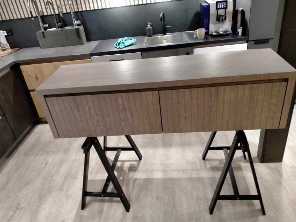 Gestreept Massief Eiken Houten Badmeubel tbv Waskom 160cm, Huis en Inrichting, Badkamer | Badkamermeubels, 150 tot 200 cm, Nieuw