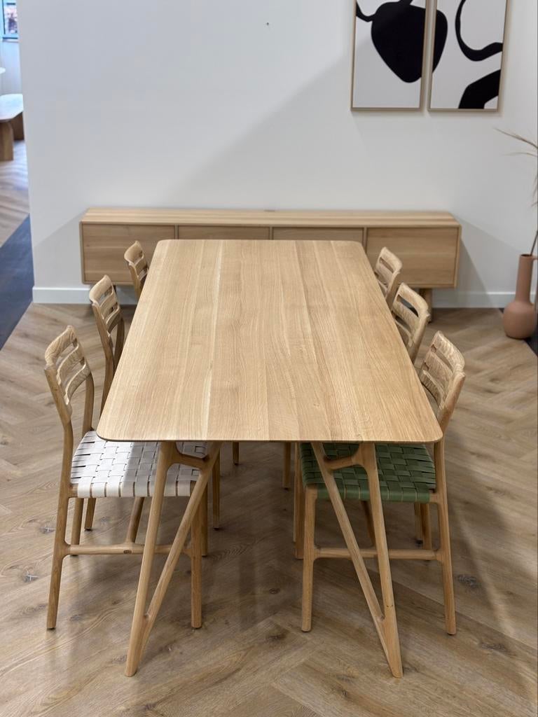 Eiken tafel incl. stoelen 220x90cm, Ophalen, Vijf personen of meer, Rechthoekig, 50 tot 100 cm