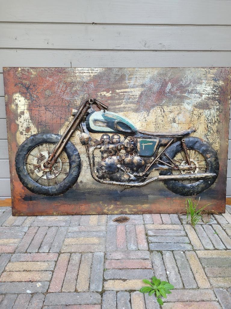 Grote 3D metalen motor wanddecoratie vintage chopper, Huis en Inrichting, Woonaccessoires | Wanddecoraties, Ophalen, Gebruikt