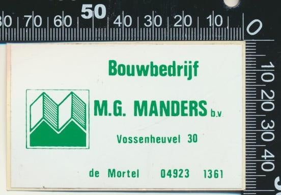 Sticker: Bouwbedrijf Manders - De Mortel, Verzamelen, Ophalen of Verzenden, Zo goed als nieuw, Bedrijf of Vereniging