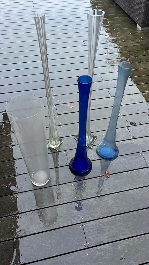 Vazen set van 5, Ophalen, Gebruikt, Blauw, Glas