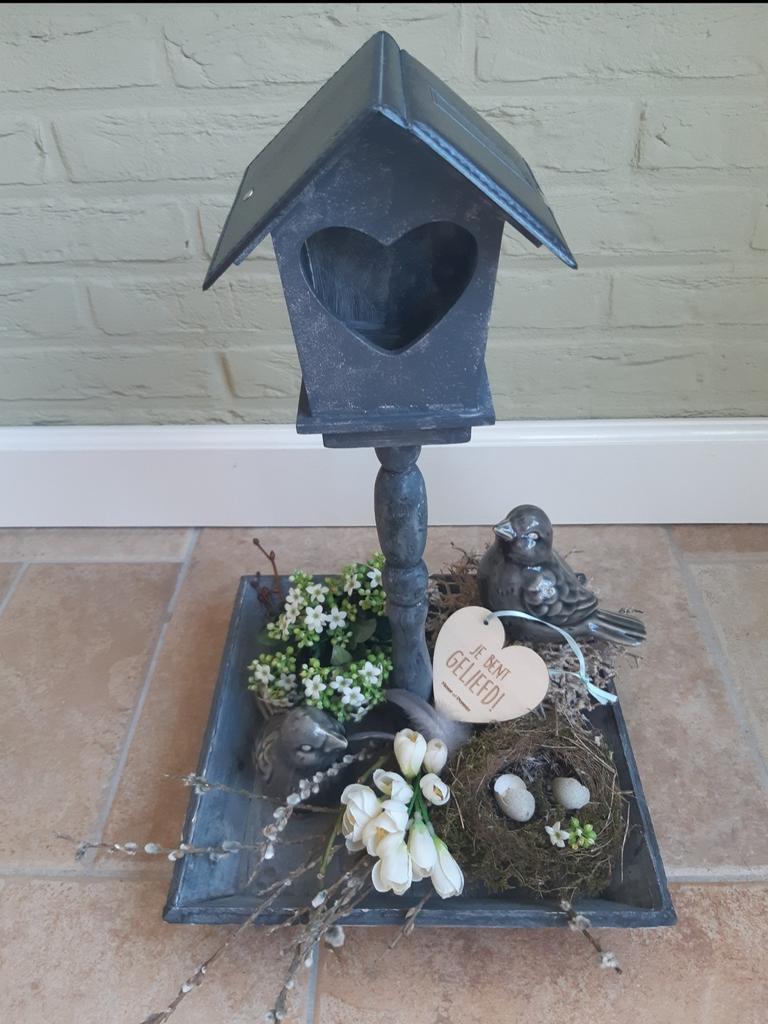 Decoratief Vogelhuisje op Dienblad, Huis en Inrichting, Ophalen, Zo goed als nieuw