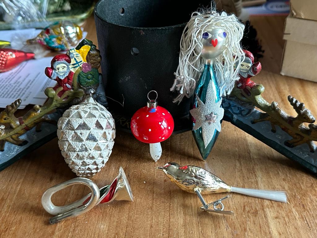 5 stuks oude/antieke kerstboom versieringen clown paddestoel, Ophalen, Nieuw