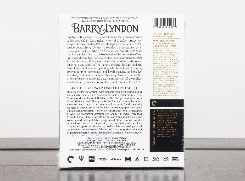 Barry Lyndon 4K UHD + Blu-Ray (US Import) Criterion, Cd's en Dvd's, Blu-ray, -, -, Drama, Ophalen of Verzenden