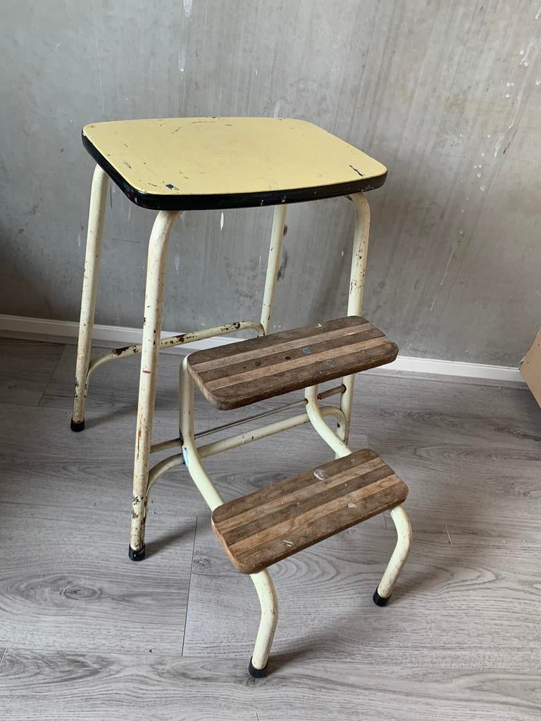 Vintage huishoud trapje uitklapbaar krukje Brabantia, Ophalen, Gebruikt, Hout