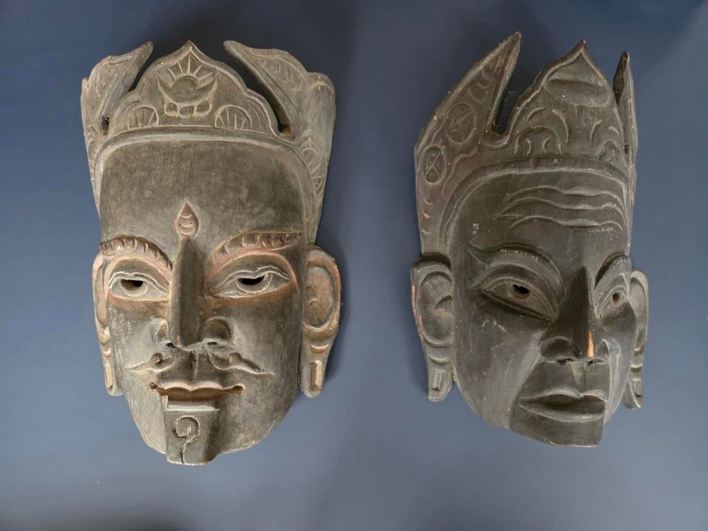 Houten maskers set van 2 - Wereldwinkel, Ophalen of Verzenden