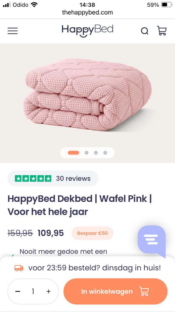 Deken Happy Bed uitwasbaar, 240x200, wafel, roze, zgan!, Eenpersoons, Blauw, Dekbedovertrek, Ophalen of Verzenden
