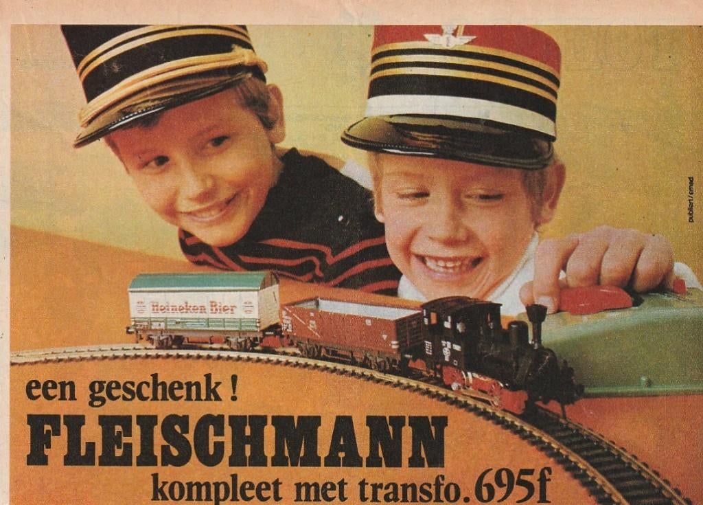 Retro reclame 1973 Fleischmann modeltrein jongetjes baan, Verzenden, Overige typen
