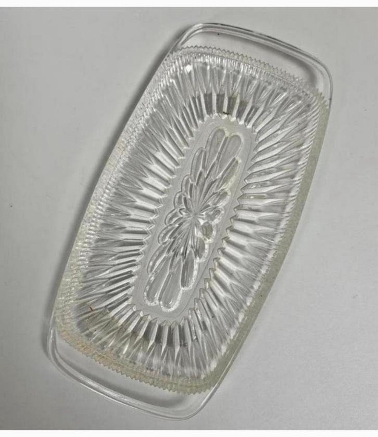 Vintage glas Glazen schaal dienblad met handvatten 24 x 12cm, Ophalen of Verzenden