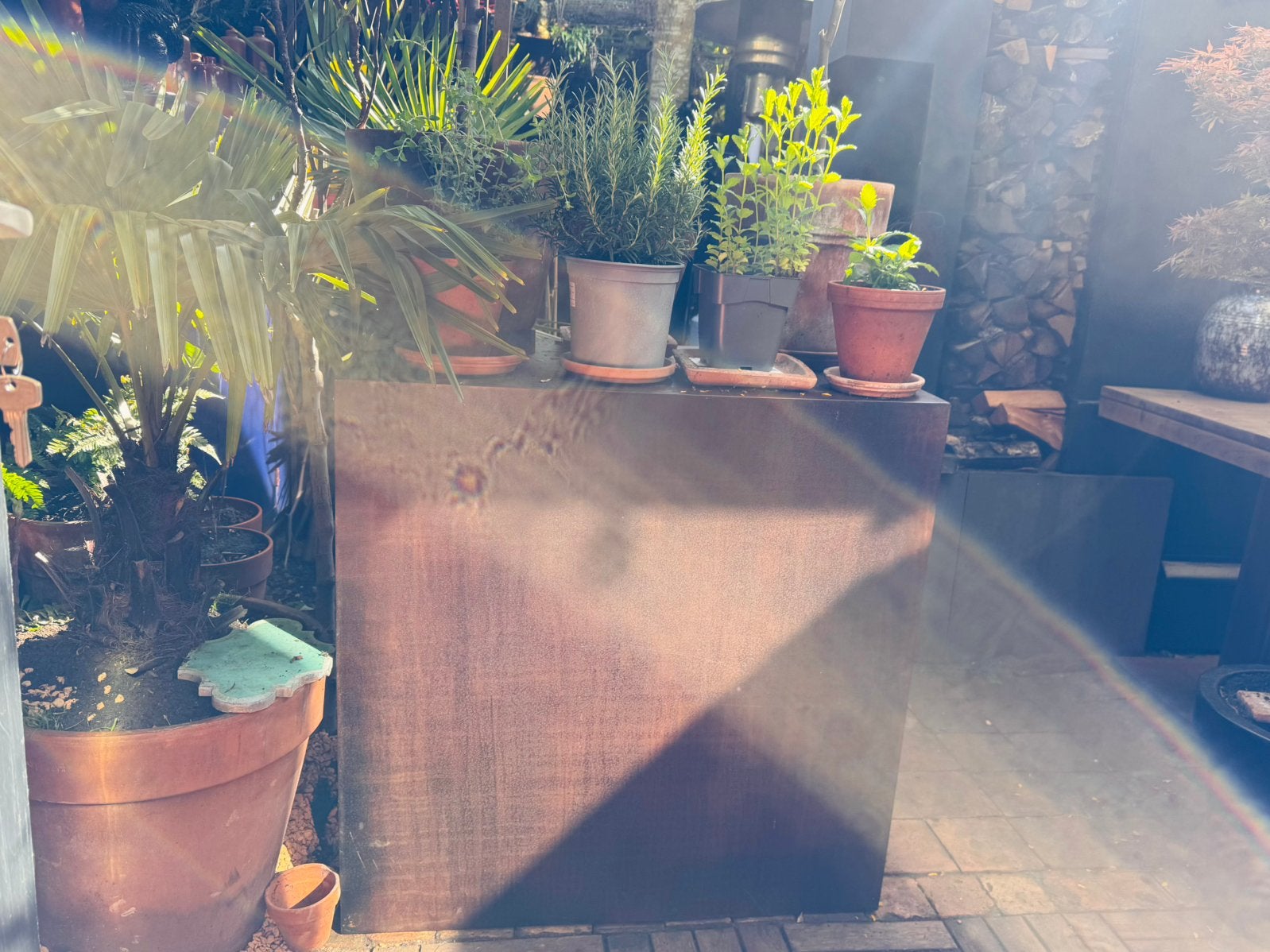Stalen brutalistisch salontafel | sokkel patina 90 x 90 x 50, 50 – 75, 50 tot 100 cm, Vierkant, \
