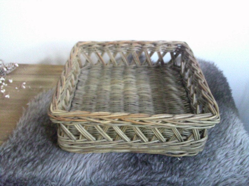 Vierkanten rieten dienblad open rand- rm style ca.34x34 cm, Gebruikt, Natuurlijk materiaal, Vierkant, Ophalen of Verzenden