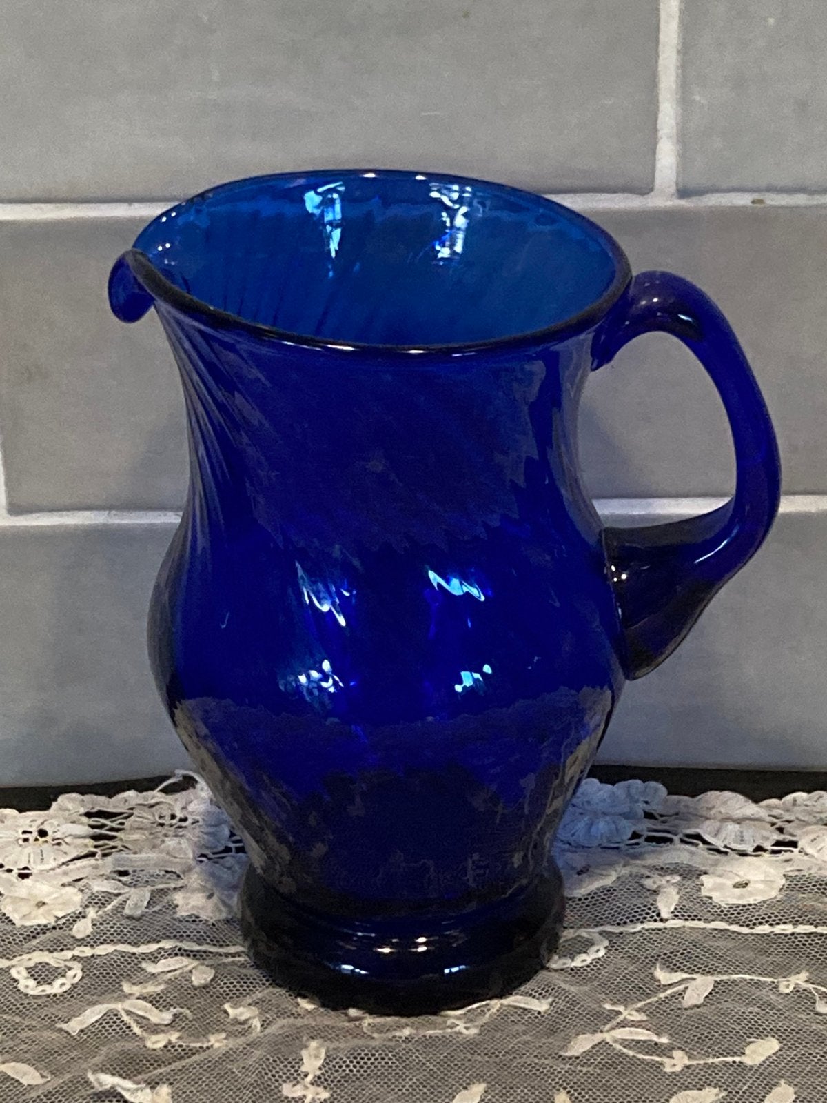 Blauw glazen karafje (020625), Antiek en Kunst, Antiek | Glas en Kristal, Ophalen of Verzenden