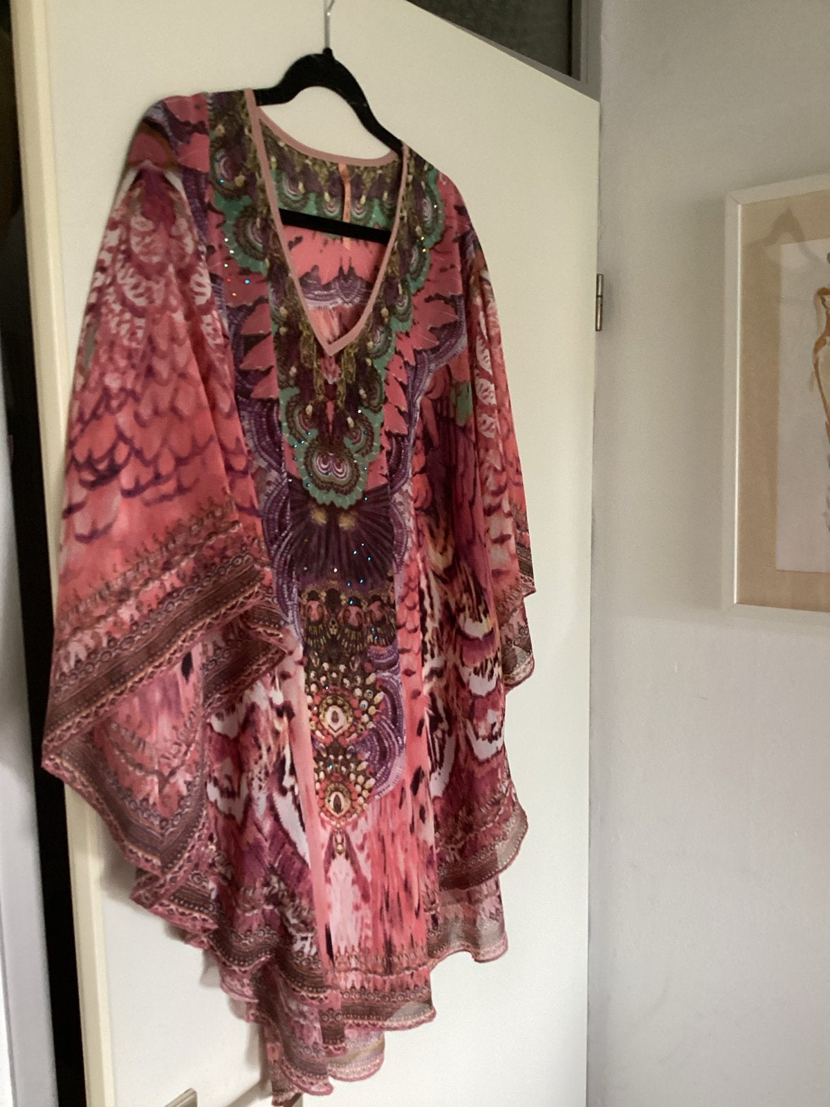 Kaftan semi-transparant met prachtige print en steentjes, Kleding | Dames, Grote Maten, Ophalen of Verzenden, Zo goed als nieuw