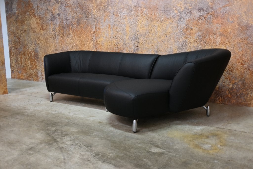 NIEUWbeklede zwarte leren Leolux Pupilla design hoekbank, 250 tot 300 cm, Leolux, Leolux, Hoekbank