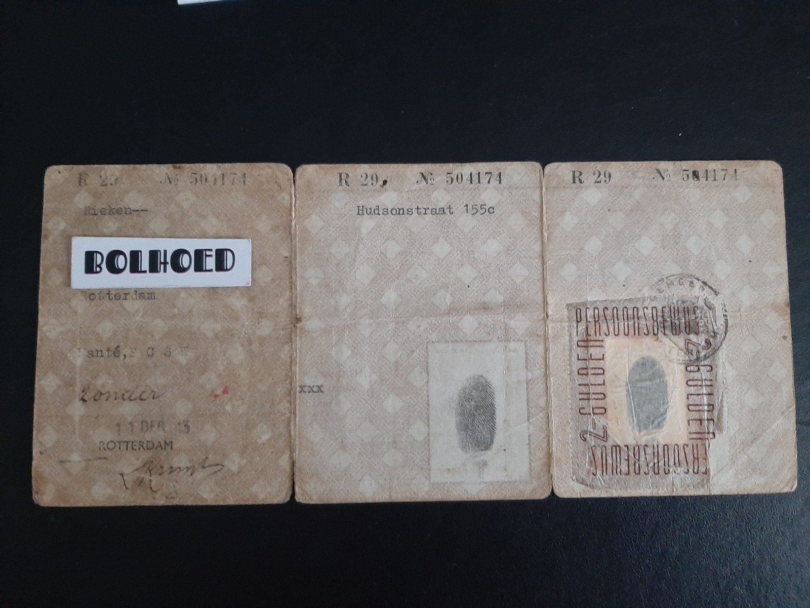 Persoonsbewijs Rotterdam, 2de exemplaar, zegel 2 gulden lege, Verzamelen, Ophalen of Verzenden, Nederland, Boek of Tijdschrift