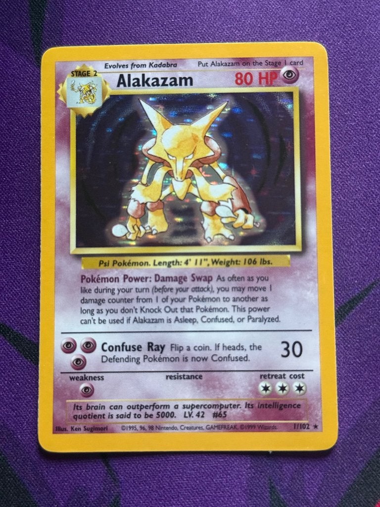 Alakazam Holo 1/102 Base Set Pokemon Kaart, Hobby en Vrije tijd, Verzenden, Zo goed als nieuw, Losse kaart, Foil