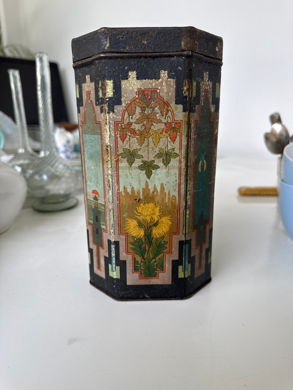 Mooi Antiek Blik met Art Nouveau Decoratie, Verzamelen, Ophalen of Verzenden, Gebruikt, Overige, Overige merken