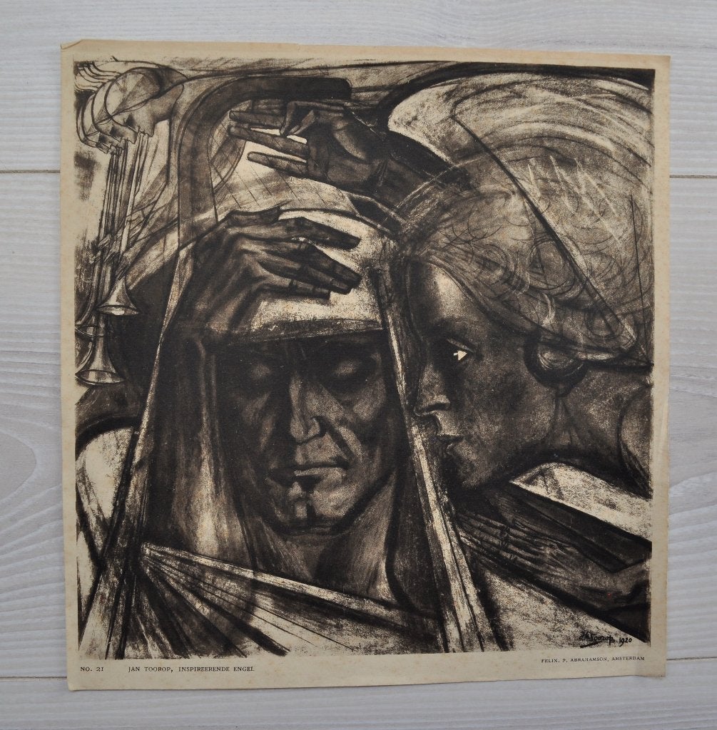 Oude Litho ? Isografie ? Toorop Inspirerende Engel 1920, Verzamelen, Ophalen of Verzenden, Voor 1940, Gebruikt, Overige onderwerpen