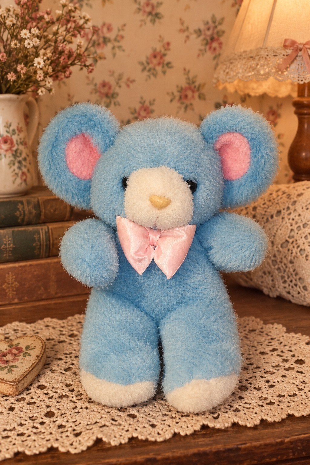 Ouderwetse knuffelmuis / beer- Blauw met roze. (frisolac), Ophalen of Verzenden, Zo goed als nieuw, Blauw, Muis