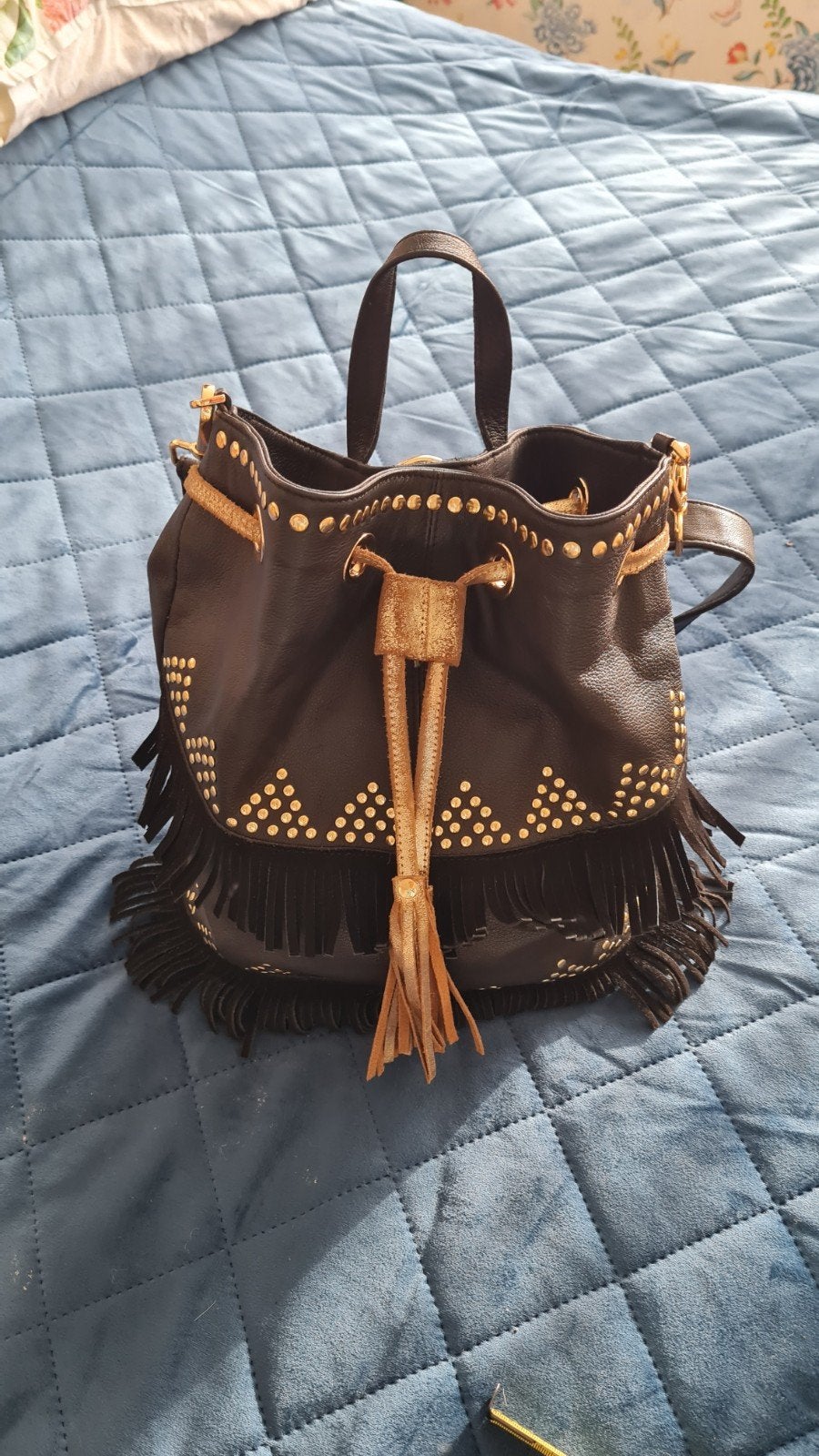 piti cuiti leren tas met studs en franjes nieuw, Ophalen of Verzenden, Nieuw, Zwart, Handtas