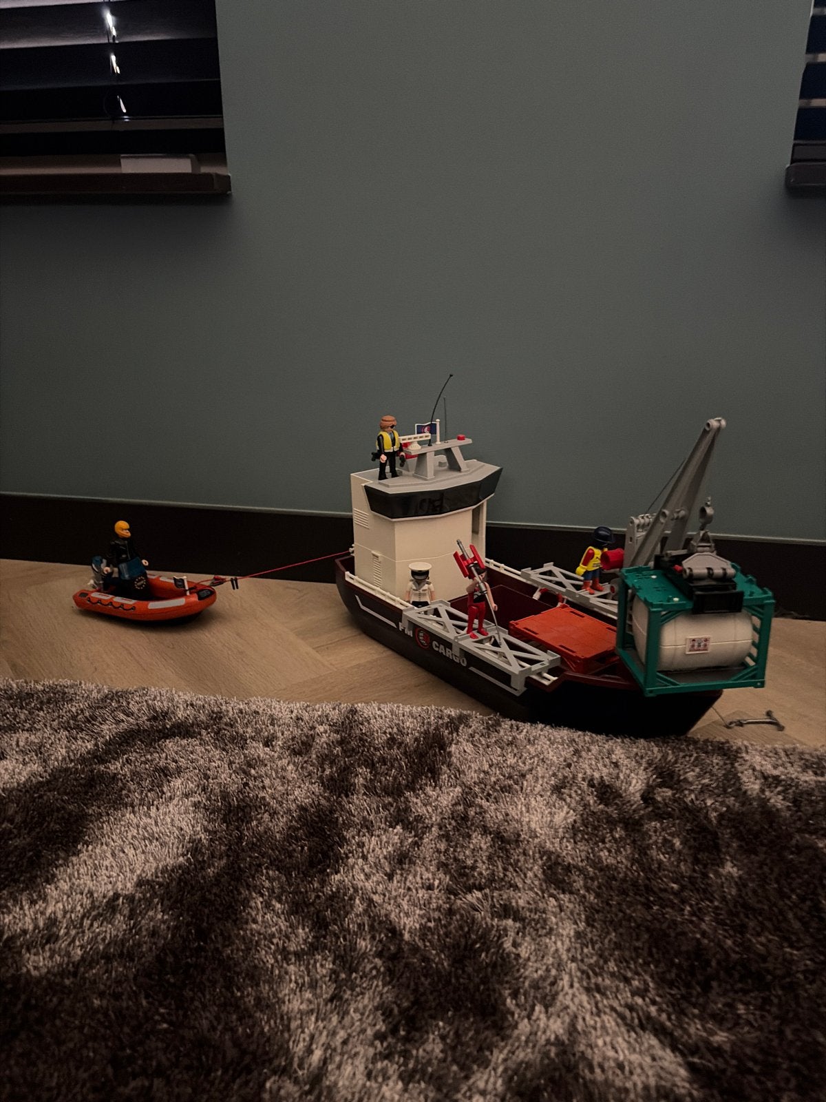 Playmobil vrachtschip met reddingsboot en figuren, Ophalen of Verzenden, Gebruikt, Jongen of Meisje
