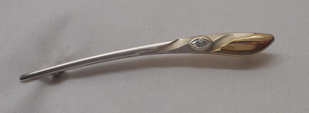 Zilveren Franz Scheuerle modernist broche met goud nr.1589, Verzenden, Zo goed als nieuw, Zilver, Zilver