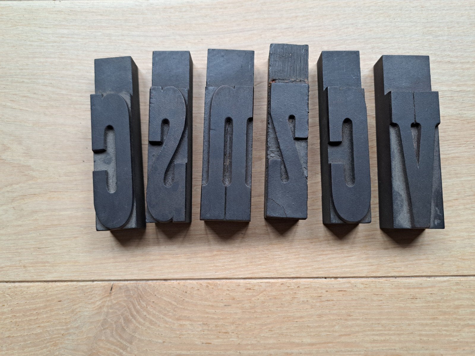 Vintage houten drukletters (6 stuks), Ophalen of Verzenden