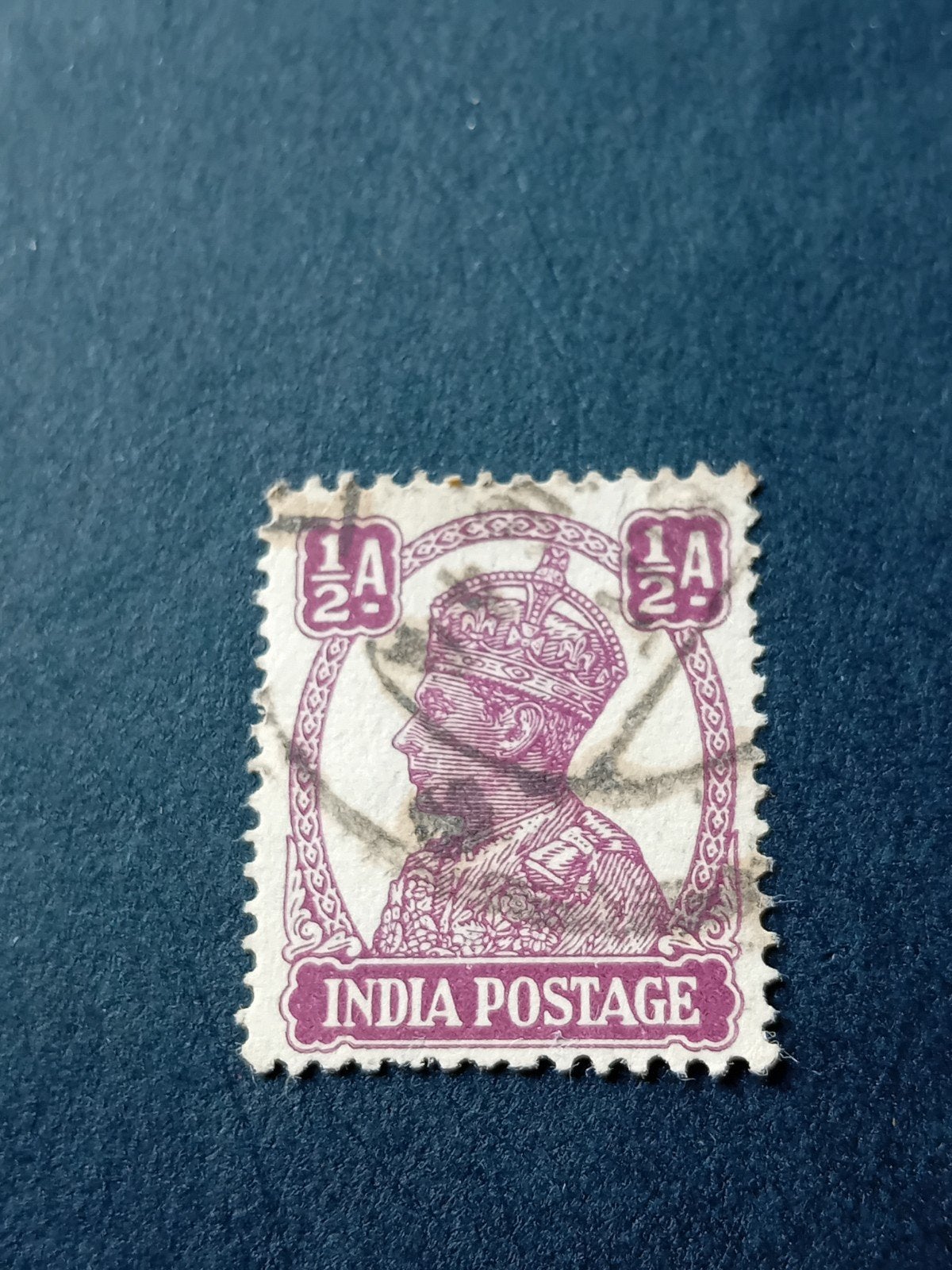 India Postzegel George V 1/2 Anna Paars, Ophalen of Verzenden, Gestempeld, Zuid-Azië
