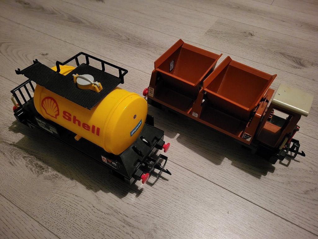 Playmobil Shell ketelwagon (4107) & Dubbele kiepwagon (4112), Gebruikt, Losse onderdelen, Voertuig, Ophalen of Verzenden