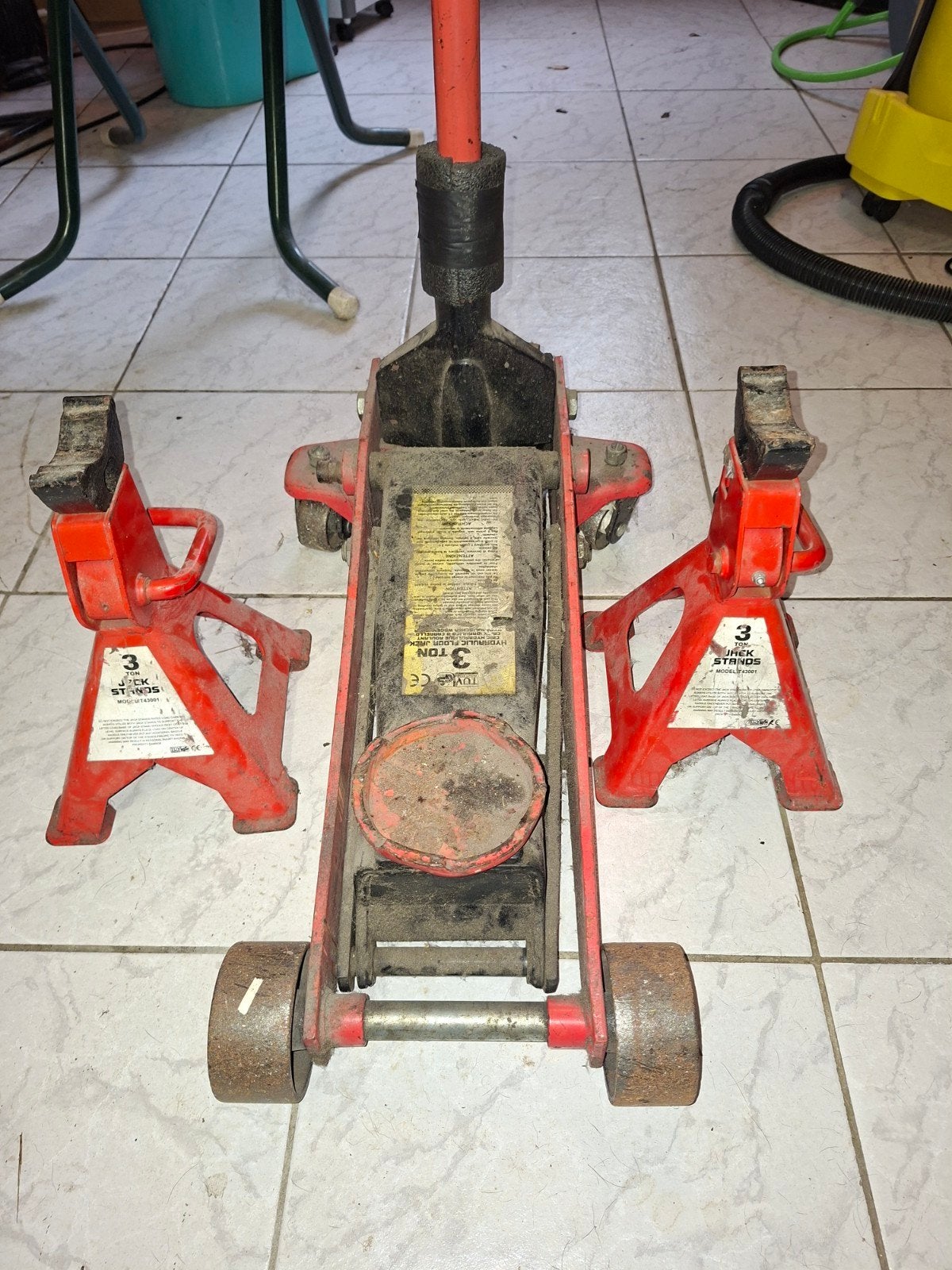 3 Ton Garagekrik met 2 Assteunen - Gebruikt, Ophalen, Gebruikt, Hydraulisch, Garagekrik