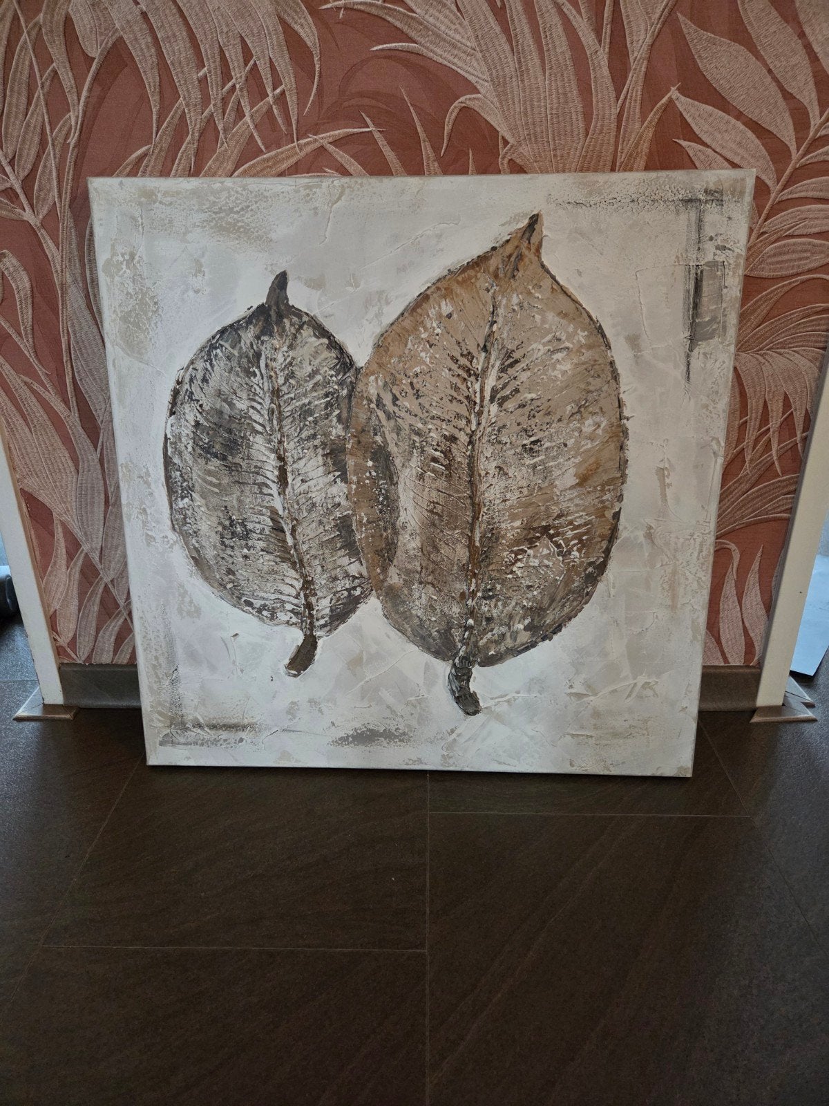 Modern schilderij met bladeren - 60x60 cm, Ophalen, 50 – 75, Zo goed als nieuw, Schilderij